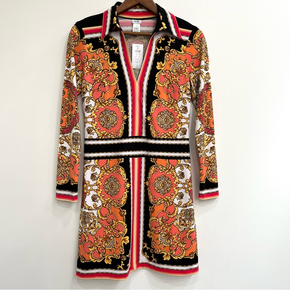 Versace Inspired Orange and Black Baroque Dress